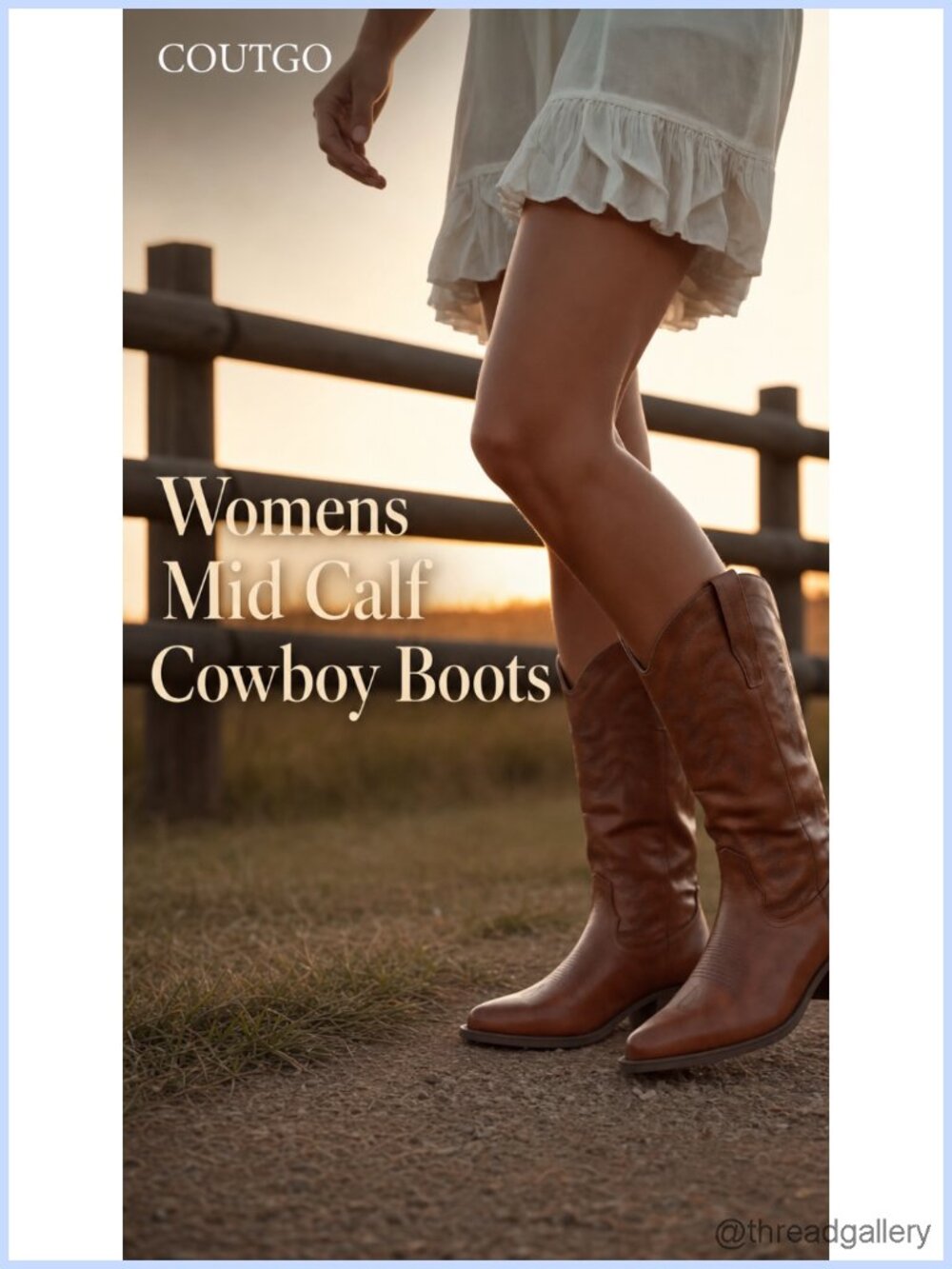 Womens Mid Calf Western Cowboy Boots Faux Leather Embroidered Chunky Heel - Picture 6 of 6